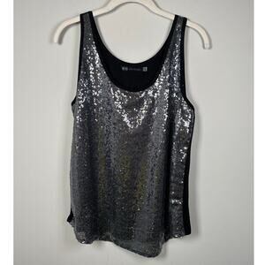 JET John Eshaya Black & Silver Sequins Scoop Neck Tank Top Women's M/L